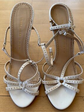 Charlotte Olympia White Gold-Stud Strappy Heels